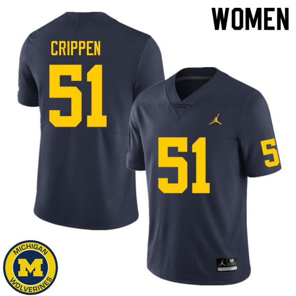 Women's Michigan Wolverines #51 Greg Crippen Navy Official Game Jersey